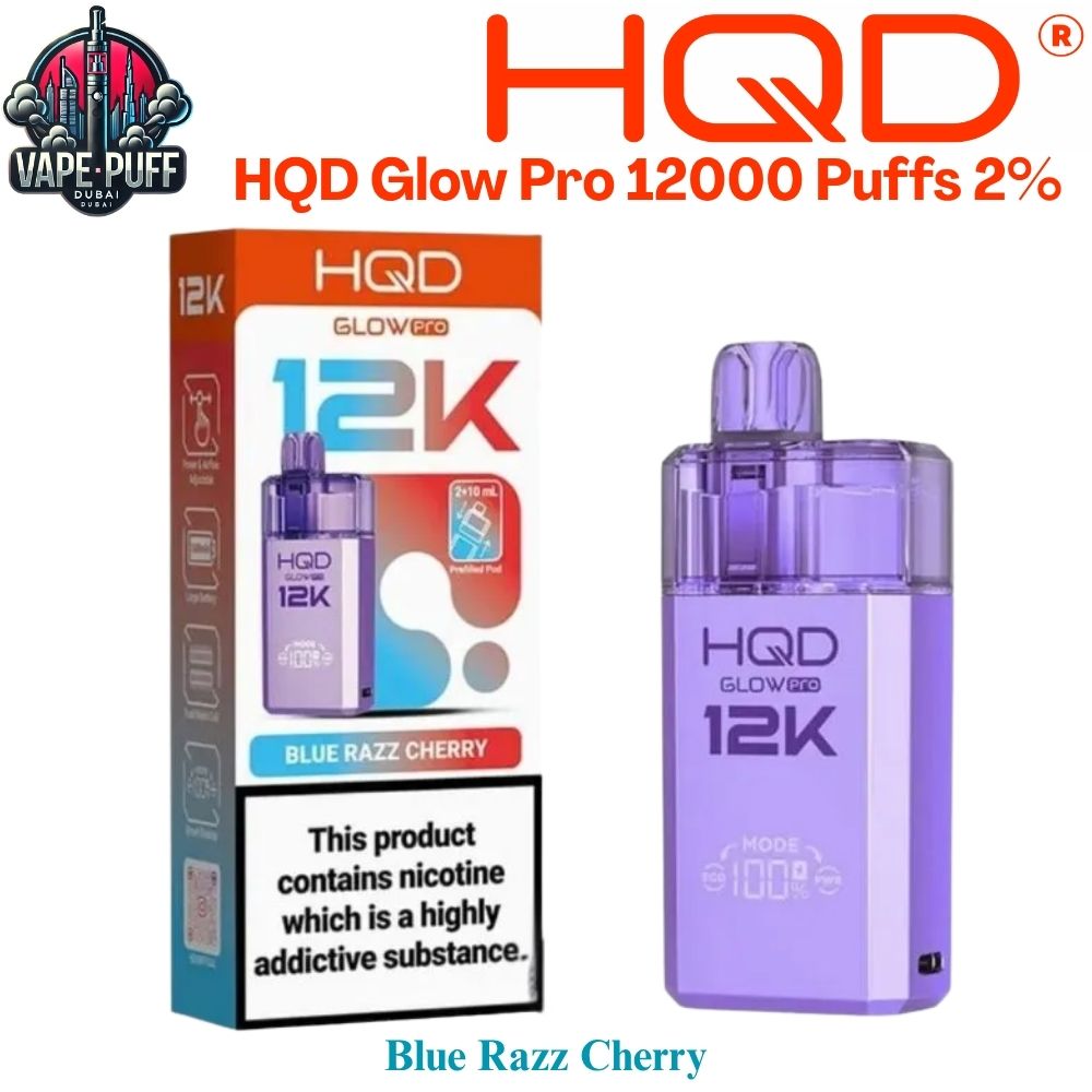 HQD Glow Pro 12000 Puffs 20MG Blue Razz Cherry Disposable Vape in Dubai UAE