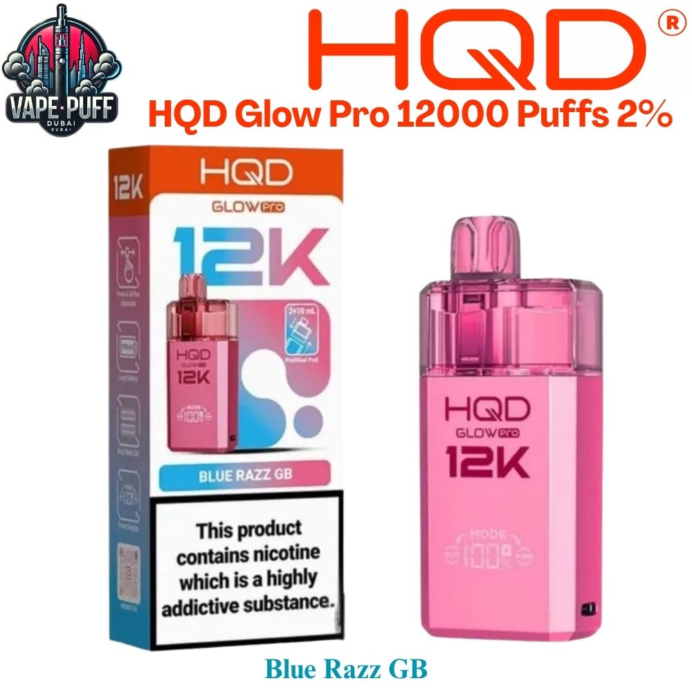 HQD Glow Pro 12000 Puffs 20MG Blue Razz GB Disposable Vape in Dubai UAE