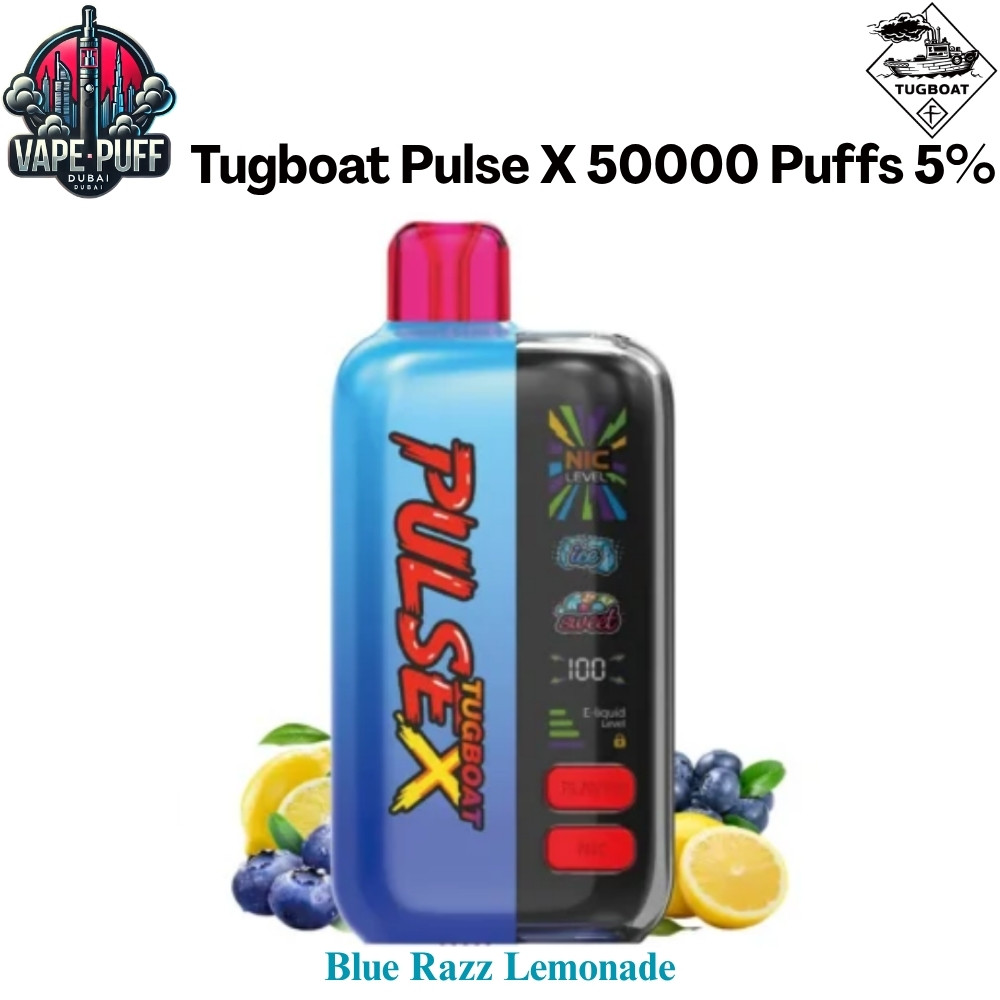 Tugboat Pulse X 50000 Puffs 50MG Blue Razz Lemonade Disposable Vape in Dubai UAE Tugboat Pulse X 50000 Puffs 50MG Blue Razz Lemonade Disposable Vape in Dubai UAE