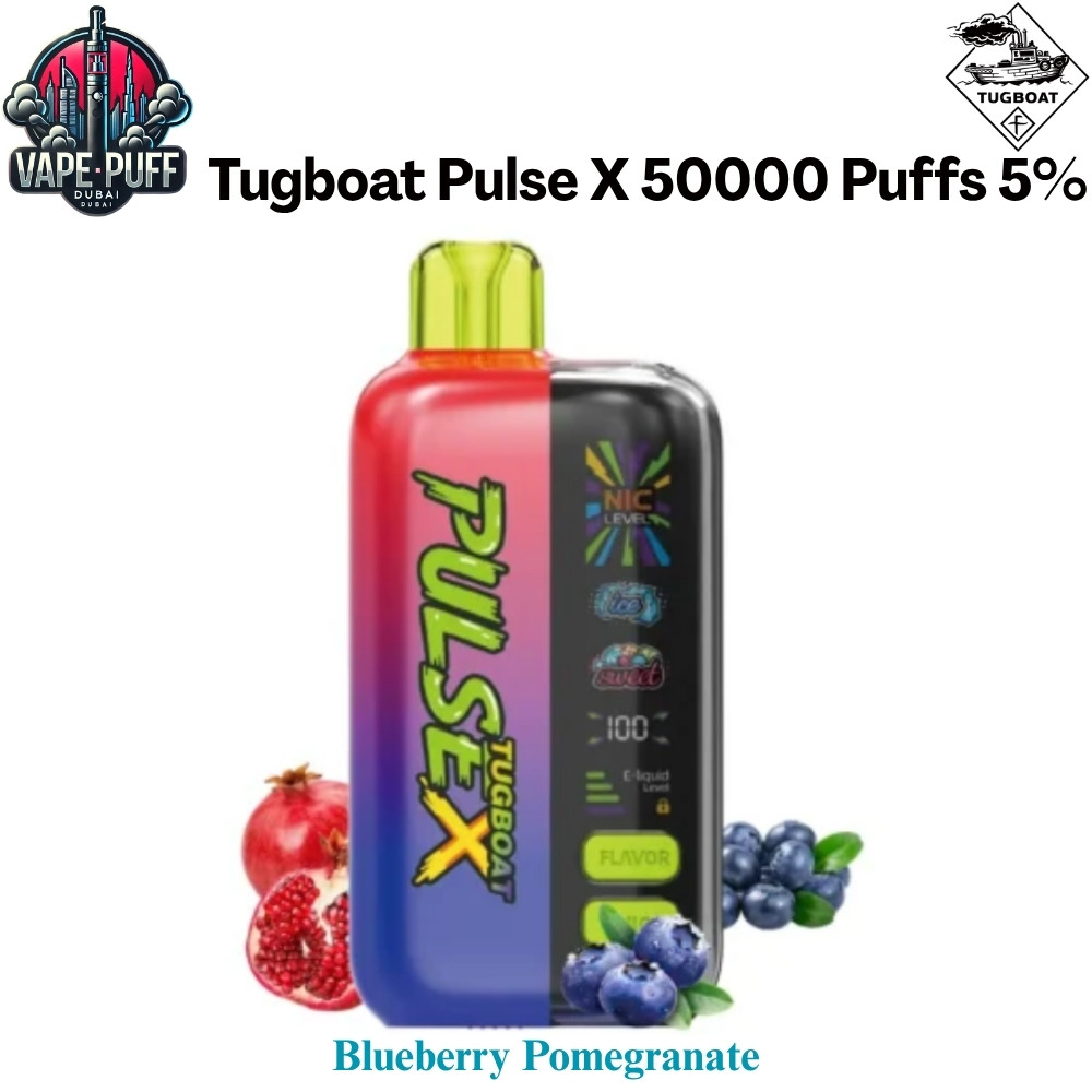 Tugboat Pulse X 50000 Puffs 50MG Blueberry Pomegranate Disposable Vape in Dubai UAE Tugboat Pulse X 50000 Puffs 50MG Blueberry Pomegranate Disposable Vape in Dubai UAE
